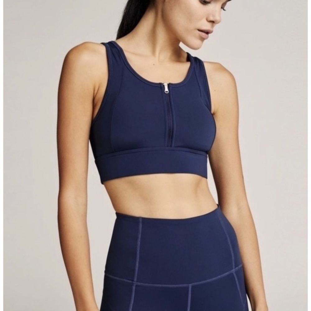 Varley Fay Zip Front Sports Bra‎ Size Small Navy Blue Activewear Performance